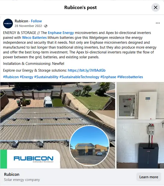 Rubicon Facebook Post Welgelegen Solar